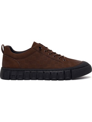 Derimod Erkek Kahverengi Bağcıklı Kalın Tabanlı Nubuk Deri Sneaker WM680053DN