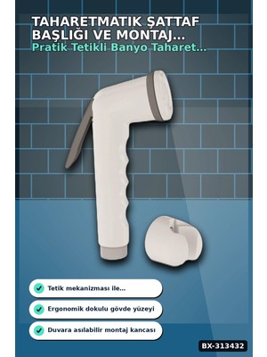 Eco Lounge Köşeli Taharetmatik Şattaf Başlık - Beyaz Gri Plastik - Banyo Aksesuarı BX-313432