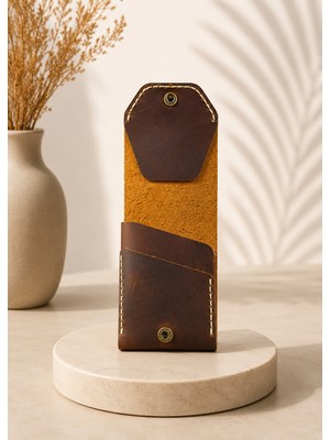 Oakco Leather Hakiki Deri Koyu Kahve Çıtçıtlı El Yapımı Cüzdan