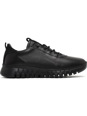 Derimod Kadın Siyah Bağcıklı Kalın Tabanlı Deri Sneaker AF460007DV
