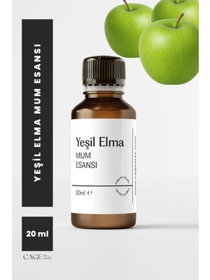 Cage Art Studio Yeşil Elma Mum Esansı 20 ml - Yüksek Kalite Mum Koku Esansı, Soya Wax ve Parafin Uyumlu