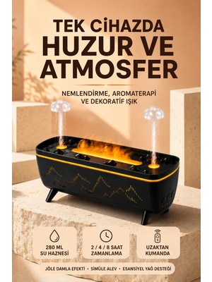 Aydogan's Ayd Jöle Yağmur Efektli Hava Nemlendirici 280 ml Aromaterapi Difüzörü Alev Efektli