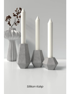 Cage Art Studio Minimal Geometrik Şamdan Mum Silikon Kalıp 3'lü Set (Küçük, Orta, Büyük) - Mumluk ve Şamdan Kalıbı