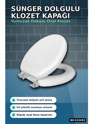Eco Lounge Sünger Dolgulu Standart Boy Klozet Kapağı - 1 Adet Yumuşak Puf Banyo Aksesuarı BX-313453
