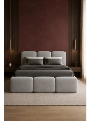 Hmz Arya Yumuşak Dokulu Modern Tasarım Başlıklı Gri Tek Kişilik Karyola 120 x 200 cm
