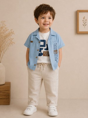 3'lü Erkek Çocuk Takımı, Gömle, Tişört ve Pantalon 2 - 5 Yaş
