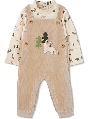 Boboli Hayvan  Desenli Salopet Set 6 Ay-18 Ay Ekru