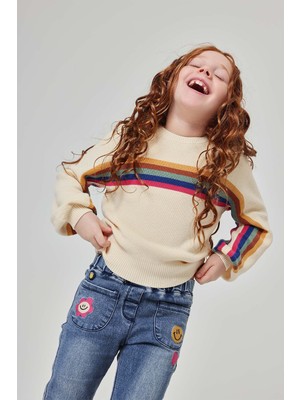Boboli Çiçek Desenli Denim Pantolon 2 Yaş-6 Yaş Mavi