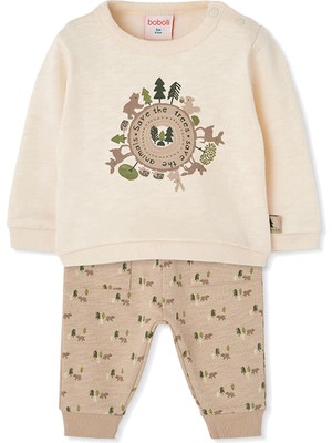 Boboli Hayvan Desenli Alt Üst Set 6 Ay-18 Ay Ekru