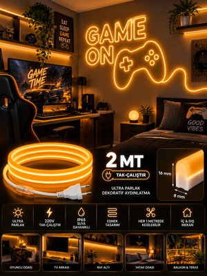2 Metre Tak Çalıştır Ultra Parlak Ultra Esnek Yüksek Performanslı Borsan 220V Neon LED Amber