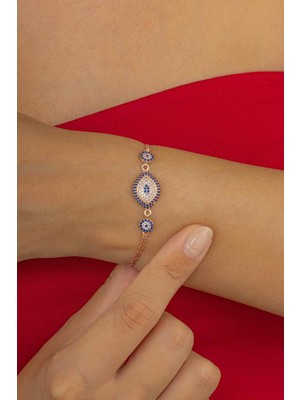 Gümüş Pazarım Üçlü Nazar Boncuğu Gümüş Bileklik