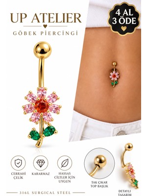 Up Atelier Renkli Çiçek Göbek Piercing