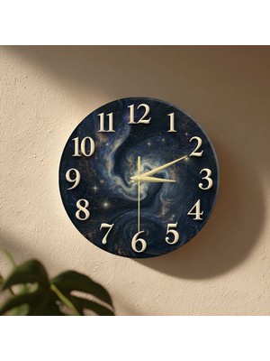 🕒 Galaxy Temalı Modern Duvar Saati ✨ Sessiz Mekanizma 🎨 Camsız Mdf Dekoratif Salon, Mutfak ve Oturma Odası Saati 33CM