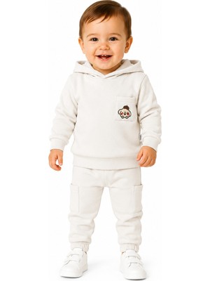 Chicsy Baby Erkek Bebek Kapüşonlu Jogger Eşofman Takımı Cepli 2\'li Kışlık Pamuklu Bebek Takımı