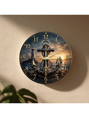 🕒 Gemi Çapa Temalı Duvar Saati ✨ Sessiz Mekanizma 🎨 Camsız Mdf Dekoratif Salon, Mutfak ve Oturma Odası Saati 33CM
