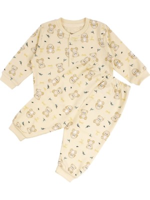 Bebegen Unisex Sarı Ayıcık Tavşan Baskılı Çıtçıtlı Pijama Takımı