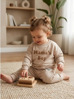 CemBebe Erkek Bebek Mama’s Boy Eşofman Takımı Mevsimlik Sweatshirt ve Pantolon Seti