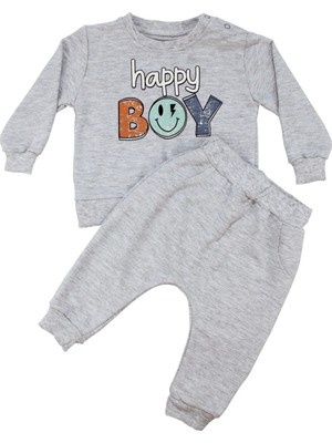 Bebegen Erkek Bebek Gri Happy Boy Yazılı 2'li Takım