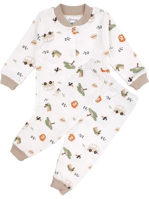 Bebegen Erkek Bebek Ekru Otobüslü Hayvanlı Çıtçıtlı Pijama Takımı