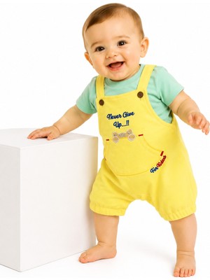 Chicsy Baby Tatlı Erkek Bebek Salopet Takım Kısa Tulum Vetişört 2’li Yazlık Bebek Takımı