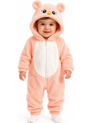 Chicsy Baby Kız Erkek Bebek Welsoft Peluş Tulum Kapüşonlu Fermuarlı Kışlık Bebek Tulumu Yumuşak Polar Astronot Tulum