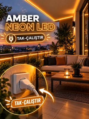 BORSAN 10 Metre Amber Renk Tak Çalıştır Ultra Parlak Ultra Esnek Yüksek Performanslı Borsan 220V Neon LED Amber