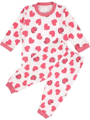 Bebegen Kız Bebek Ekru Fuşya Kalp Desenli Pijama Takımı