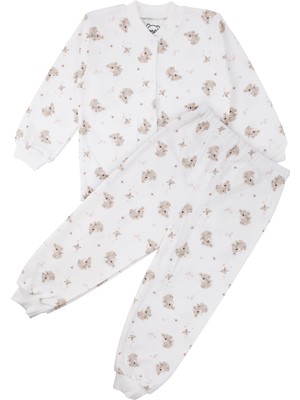 Bebegen Kız Çocuk Ekru Bej Koala Desenli Çıtçıtlı Pijama Takımı