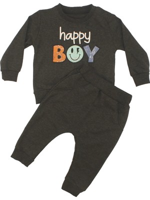 Bebegen Erkek Bebek Antrasit Gri Happy Boy Yazılı 2'li Takım