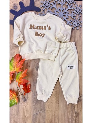 CemBebe Erkek Bebek Mama’s Boy Eşofman Takımı Mevsimlik Sweatshirt ve Pantolon Seti