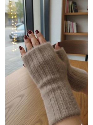 Ritagarcia Yumuşak Dokulu Parmaksız Kışlık Eldiven - Peluş Tüylü Yarım Kesik Model