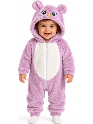 Chicsy Baby Tatlı Kız Bebek Welsoft Tulum Kuş Civciv Nakışlı Kulaklı Kapüşonlu Fermuarlı Peluş Kışlık Bebek Tulumu