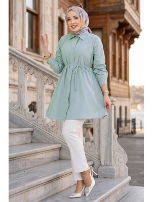 Hafsa Mina Bağlamalı Cepli Tunik Mint HM2911
