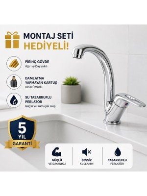 Sardıcı Defne Lavabo Bataryası 5 Yıl Garantili Pirinç Gövde Çift Su Girişli Musluk