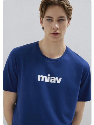 Belirtilmemiş Mavı M067153 Mıav Baskılı  Tsort