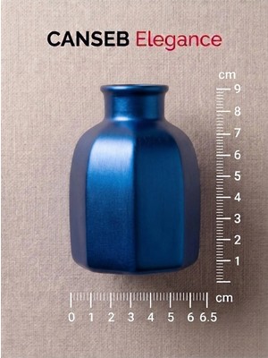 Canseb Elegance 9x6.5cm - Metalik Mavi - Sekizgen Mini Vazo - El Boyaması Işçilik - 9cm Mini Vazo