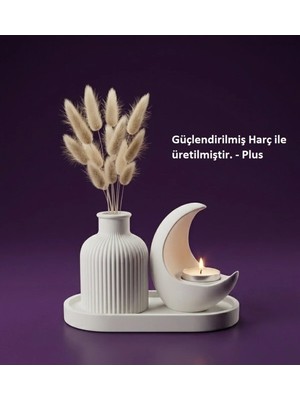 Canseb Elegance Özel Işçilik Hilal Mumluk & Pampas Vazosu Seti ( Tealight Mum Hediyeli )