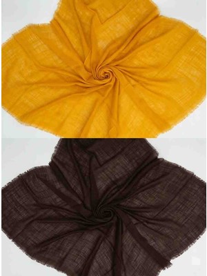 Özense 2'li Flamlı Pamuklu Ince Terletmeyen 4 Mevsim Kullanılabilir 100X100 cm Hardal Sarısı ve Koyukahve Renkli Yazma Eşarp