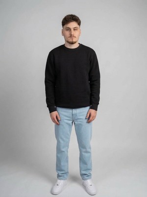 Felvino Erkek Bisiklet Yaka Basic Sweatshirt Şardonlu Pamuklu Fit Düz Sweat