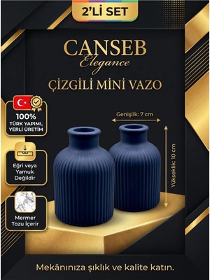 Canseb Elegance 2'li Set - 10CM Mini Vazo - Gece Mavisi - Premium - Mermer Tozu Içerir