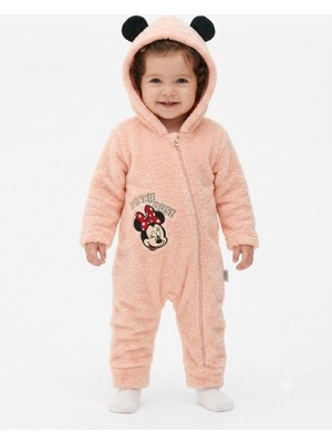 Chicsy Baby Tatlı Kız Bebek Minnie Mouse Welsoft Tulum Nakışlı Kulaklı Kapüşonlu Fermuarlı Peluş Kışlık Bebek Tulumu