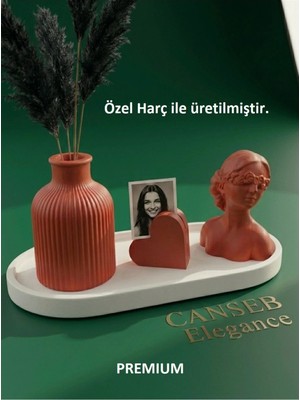 Canseb Elegance Dörtlü Kırmızı Renkli Fotoğraf Standı, Pampas Vazosu & Kız Dekoratif Obje Seti