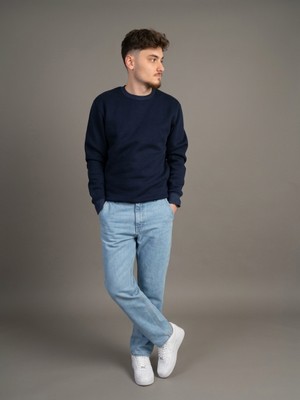 Felvino Erkek Bisiklet Yaka Basic Sweatshirt Şardonlu Pamuklu Fit Düz Sweat