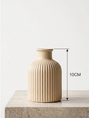 Canseb Elegance Antik Bej - Çizgili Pampas Vazosu - 10CM Boyunda - El Boyaması Işçilik