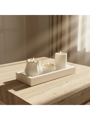 Canseb Elegance 4'lü Mum Tabağı Seti (Mum Hediye) Premium Set
