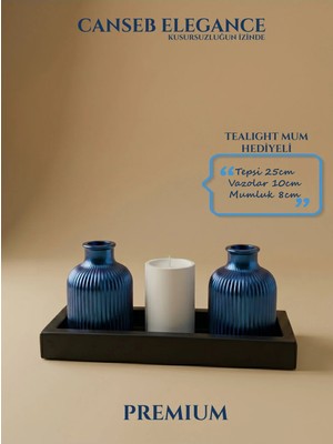 Canseb Elegance Premium - - Dörtlü Dekoratif Vazo ve Mumluk Set - El Işçiliği Boyama