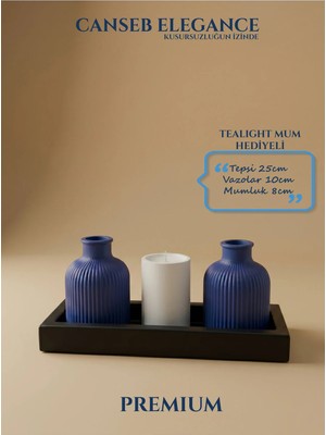 Canseb Elegance Premium - - Dörtlü Dekoratif Vazo ve Mumluk Set - El Işçiliği Boyama