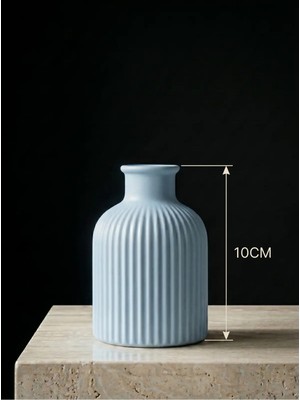 Canseb Elegance Premium - Light Blue - 10CM Boyunda - Çizgili Pampas Vazosu - El Boyaması Işçilik