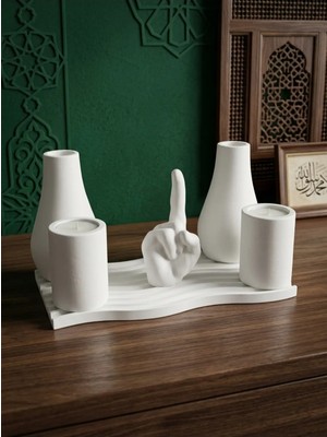 Canseb Elegance 6 Parça Islami Ev Dekorasyon - Tevhid Heykeli Mumluk Vazo Seti - Tealight Mum Hediyeli
