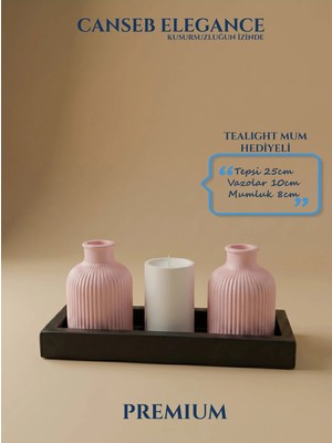 Canseb Elegance Premium - - Dörtlü Dekoratif Vazo ve Mumluk Set - El Işçiliği Boyama